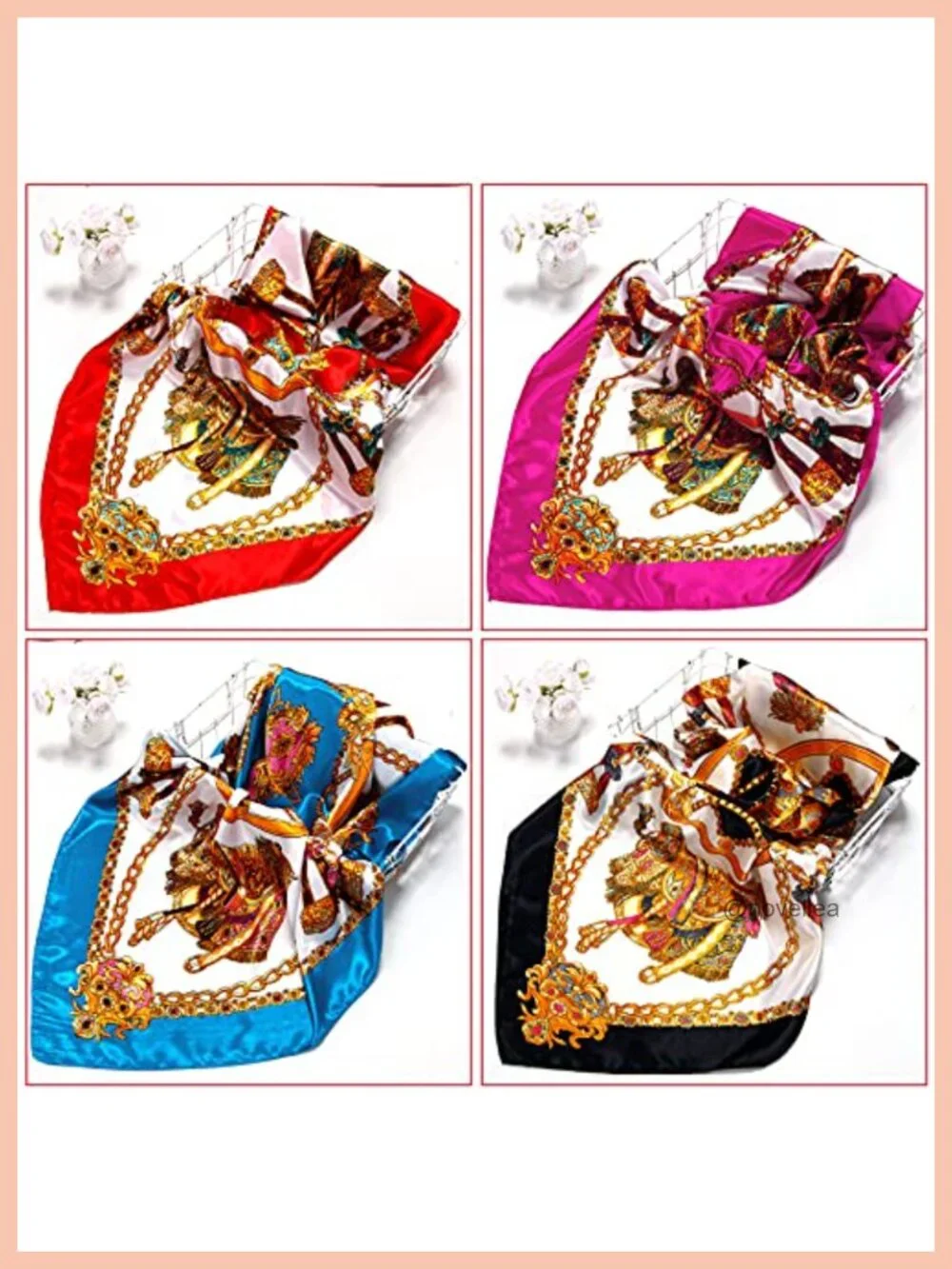 4 Pack 35 Inch Satin Hair Scarves Square Bandanas for Women
